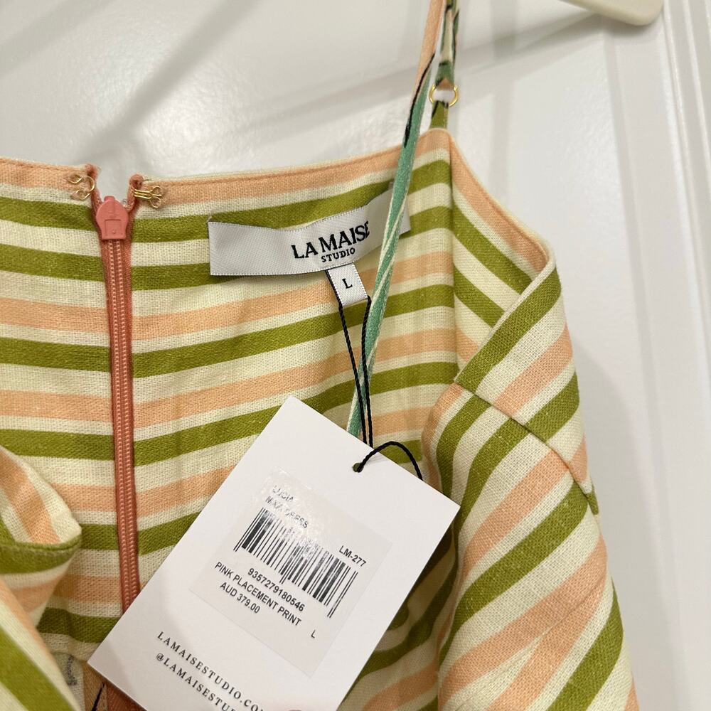 NWT La Maise‎ Studio Lucia Linen Maxi Dress in Pink Placement Size Large - Picture 6 of 9